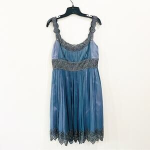 Adrianna Papell Beaded Empire Waist Evening Dress Steel Blue Sz 12 NWT Formal